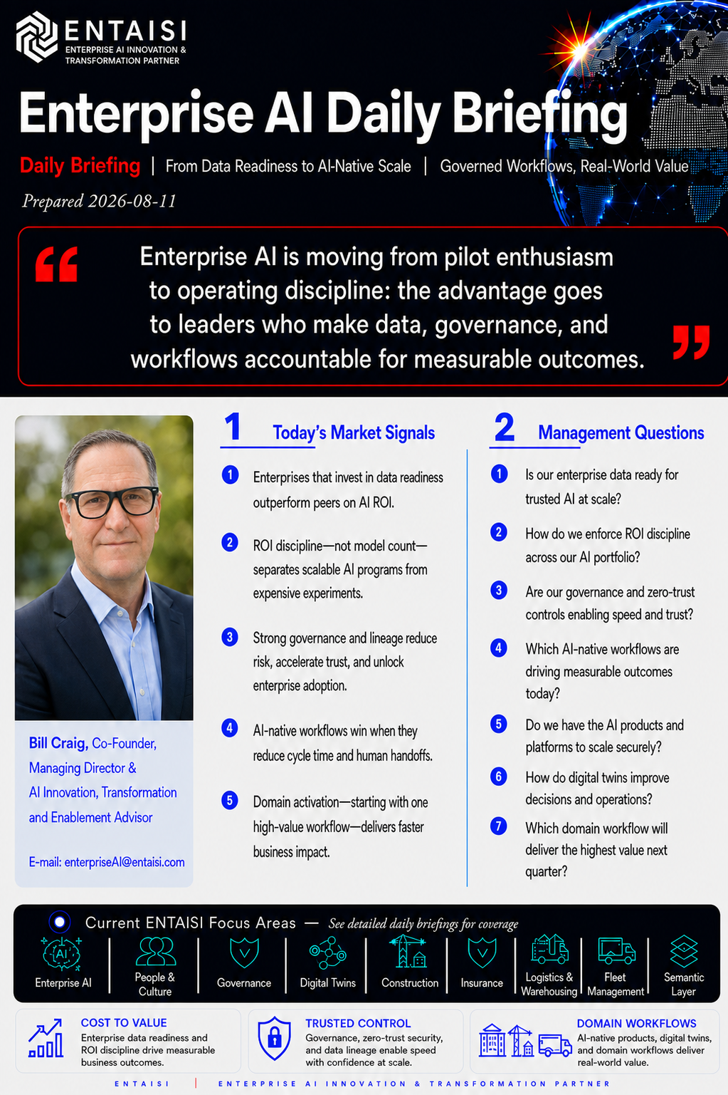 ENTAISI Enterprise AI Daily Briefing August 11, 2026 banner